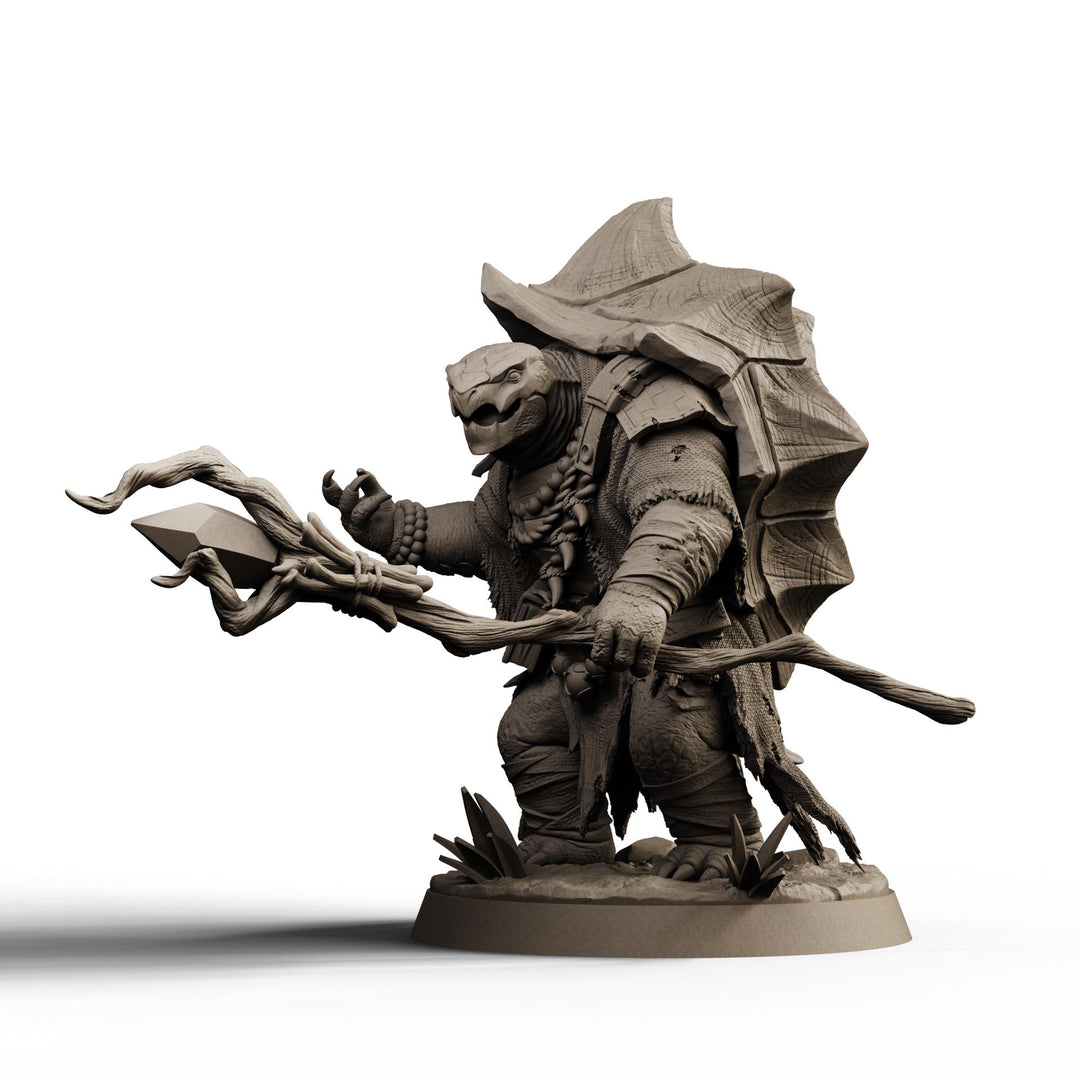 Turtlefolk Druid Miniature | Ravel Sylcarax | Resin RPG Figure
