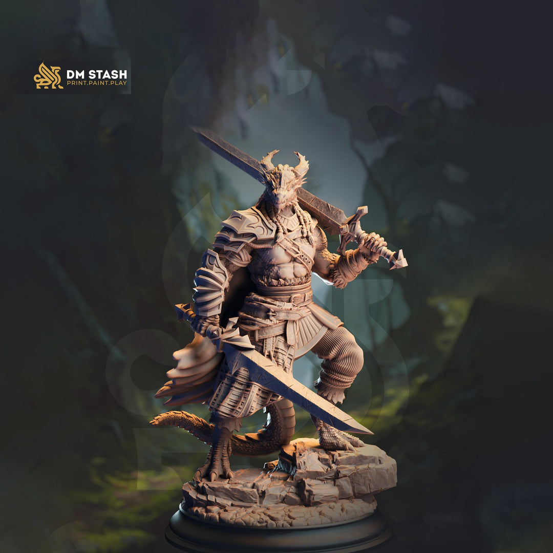 Dragonborn Barbarian UNPAINTED Miniature DnD 5e Pathfinder Player Character Resin Figure