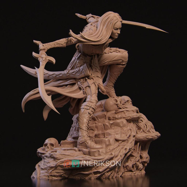 Dark Elf Fighter Miniature – Unpainted Female Resin | 5 Sizes
