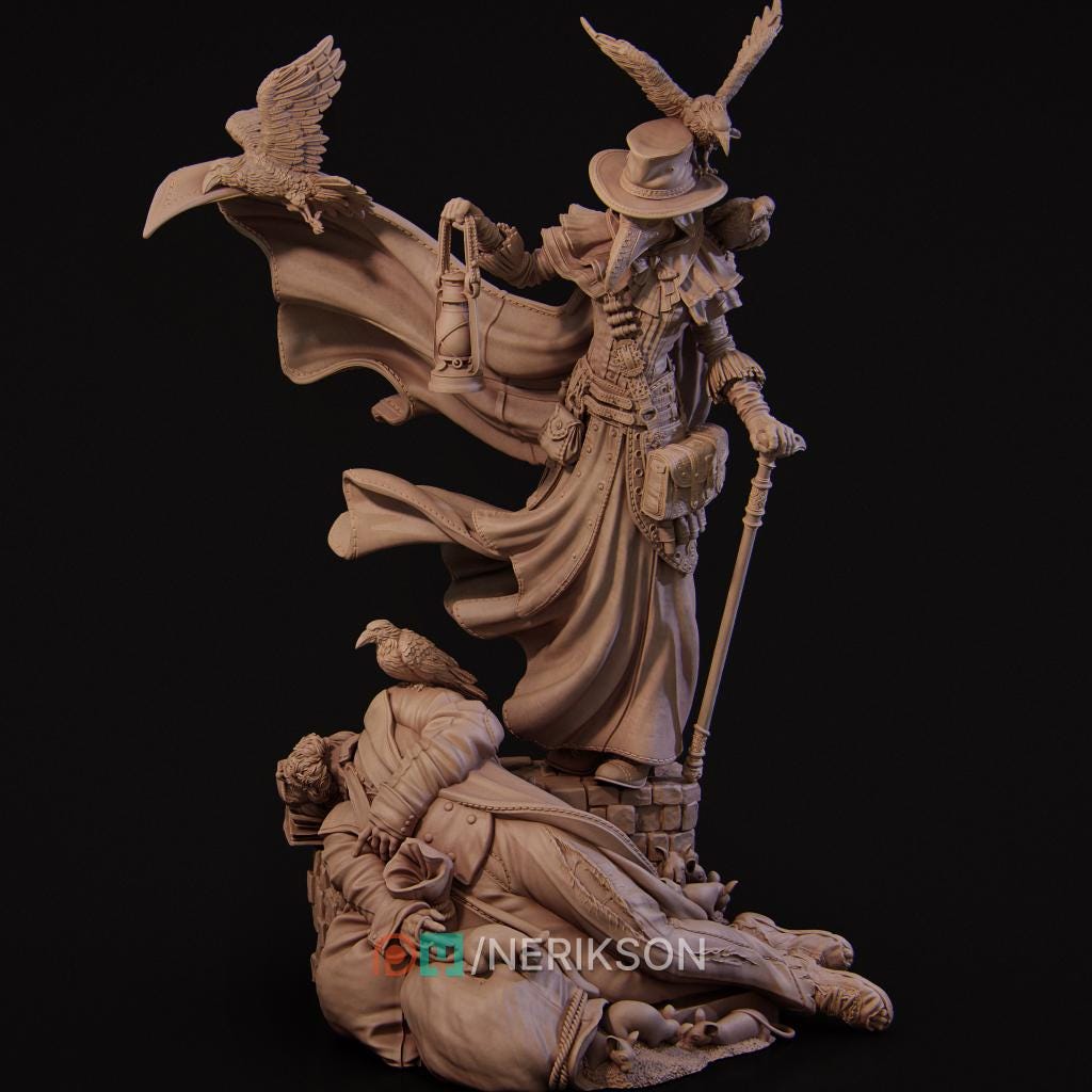 Plague Doctor Miniature – Dark Alchemist Villain with Lantern | DnD NPC Boss | Resin Tabletop RPG