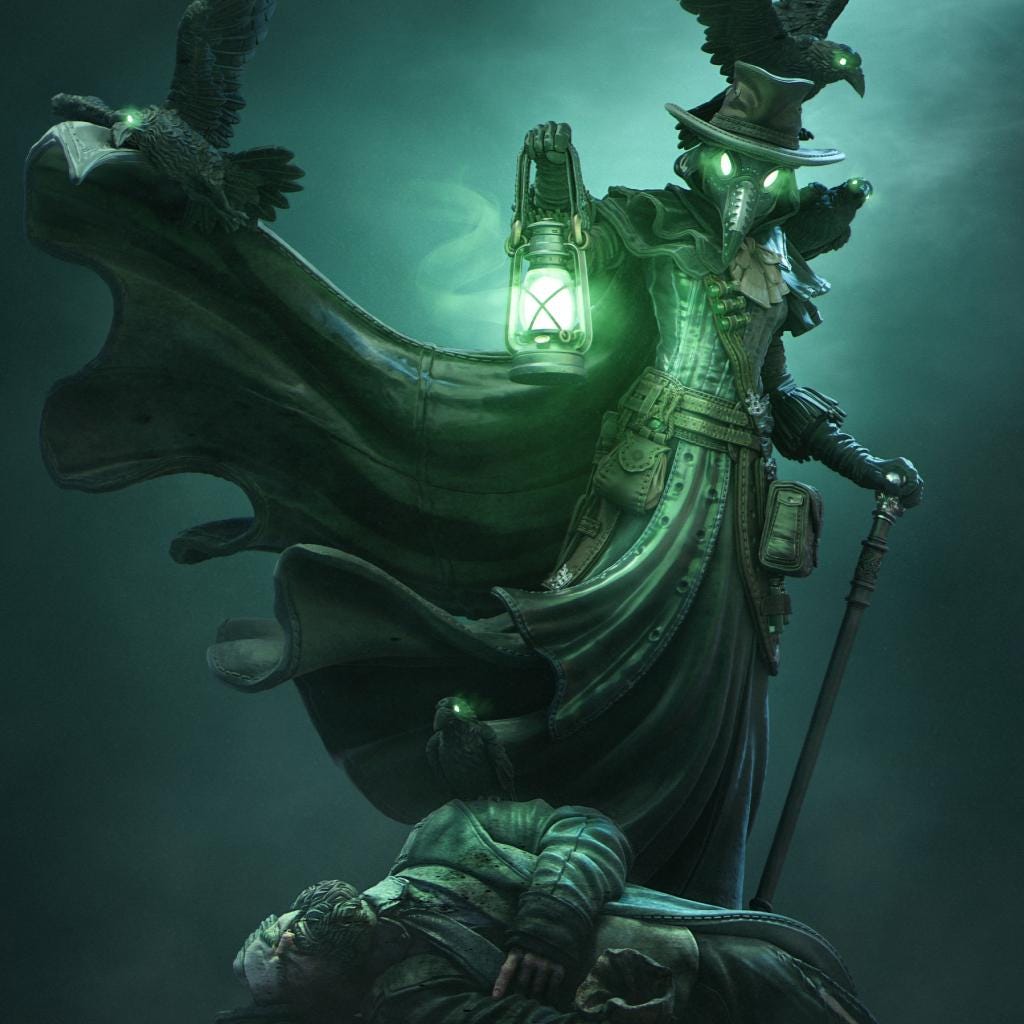 Plague Doctor Miniature – Dark Alchemist Villain with Lantern | DnD NPC Boss | Resin Tabletop RPG
