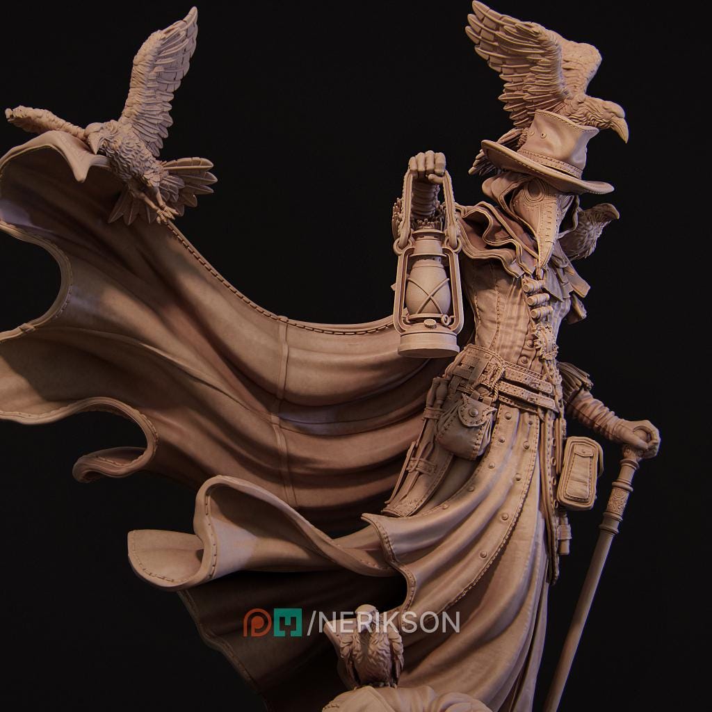 Plague Doctor Miniature – Dark Alchemist Villain with Lantern | DnD NPC Boss | Resin Tabletop RPG