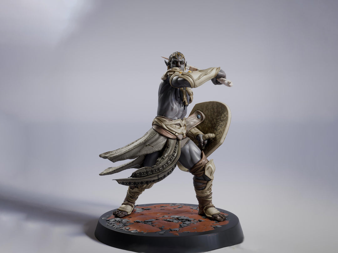Elf Sword and Shield Fighter Miniature | Fantasy Warrior | Resin 28mm 32mm 54mm 75mm 100mm
