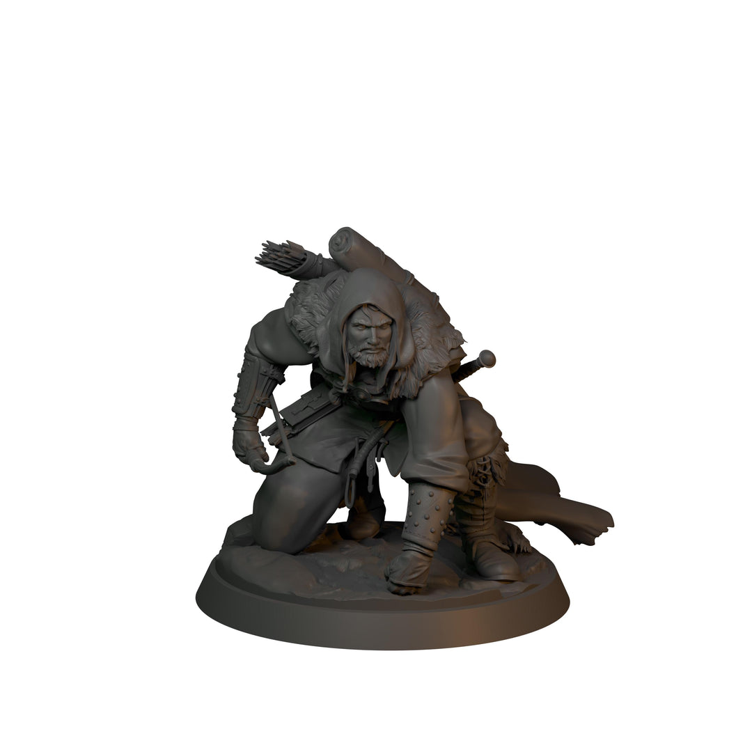 Ranger Scout Miniature | Torvin Tracking Pose | PaintedOrNot Original Design | 28mm 32mm 54mm 75mm 100mm