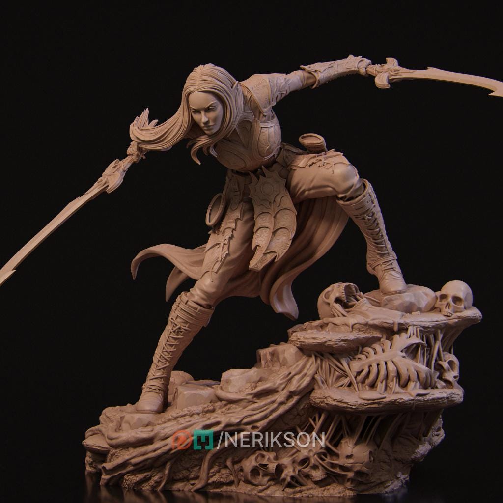 Dark Elf Fighter Miniature – Unpainted Female Resin | 5 Sizes