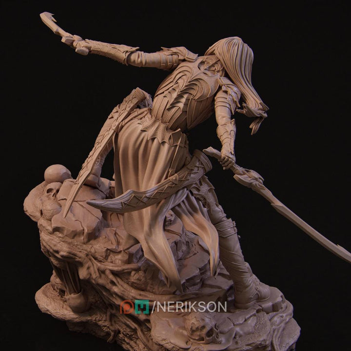 Dark Elf Fighter Miniature – Unpainted Female Resin | 5 Sizes