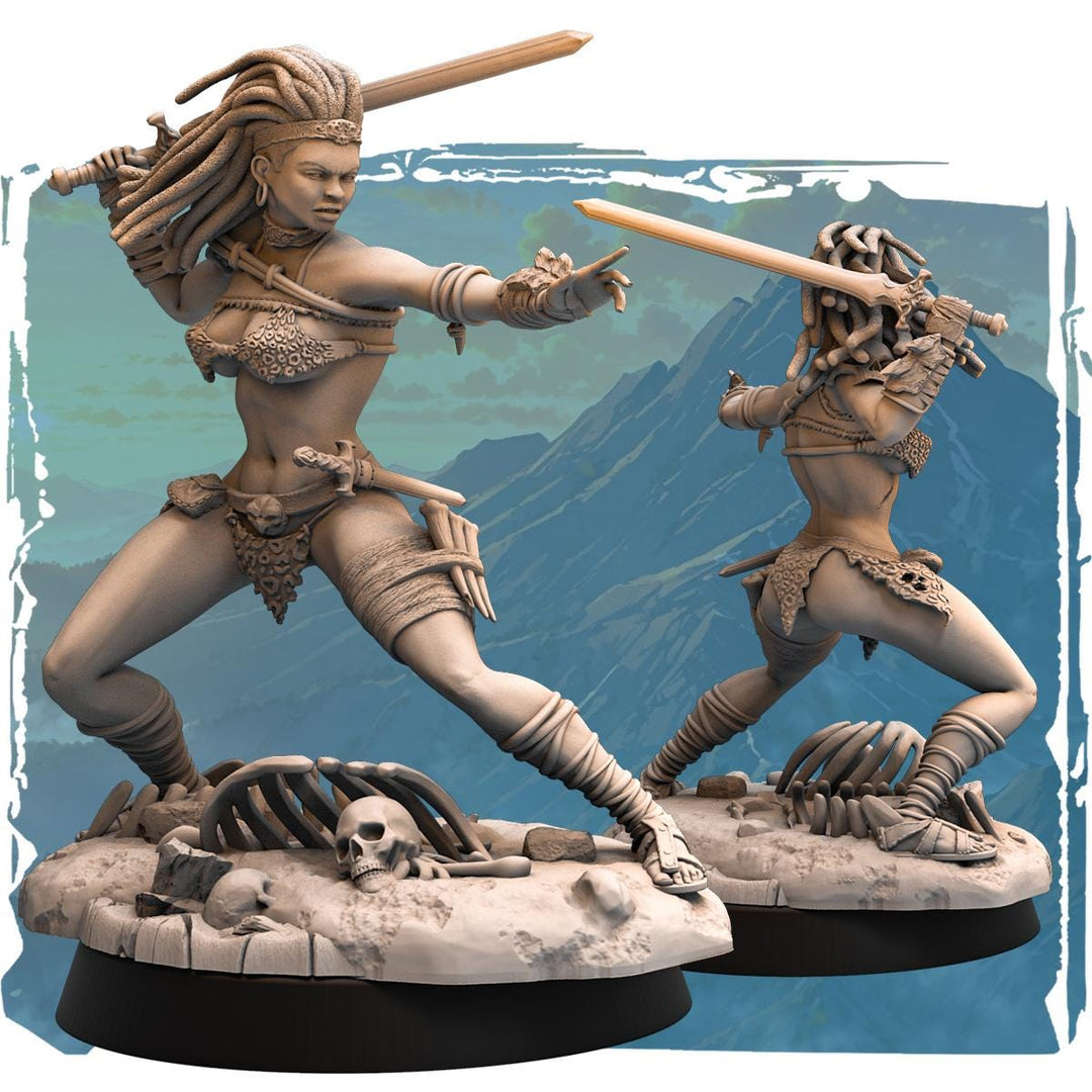 Female Barbarian Miniature | Tribal Sword Warrior | Resin RPG Figure