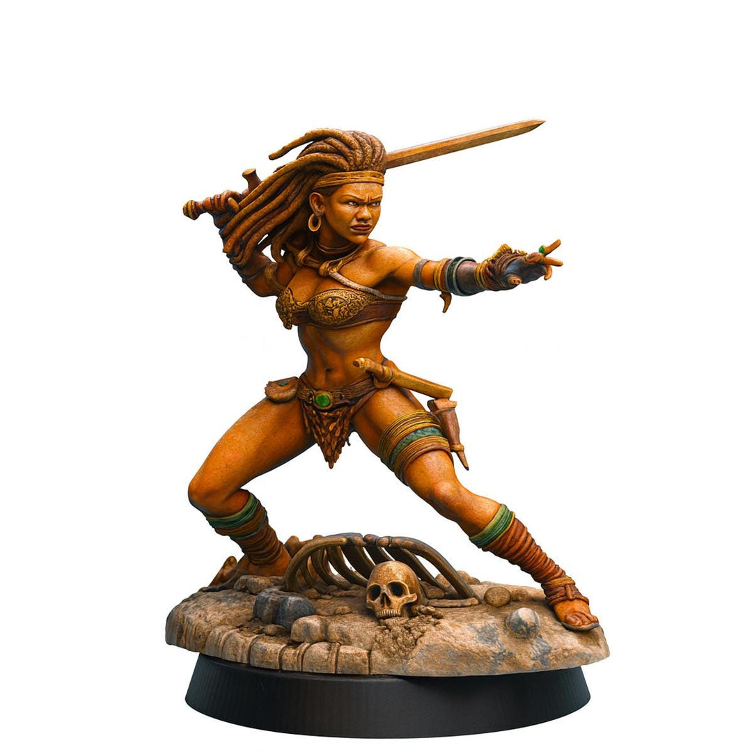 Female Barbarian Miniature | Tribal Sword Warrior | Resin RPG Figure