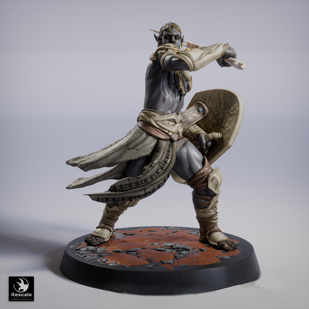 Elf Sword and Shield Fighter Miniature | Fantasy Warrior | Resin 28mm 32mm 54mm 75mm 100mm