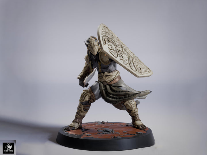 Elf Shield Warrior Fighter Miniature | Fantasy Sword Defender | Resin 28mm 32mm 54mm 75mm 100mm