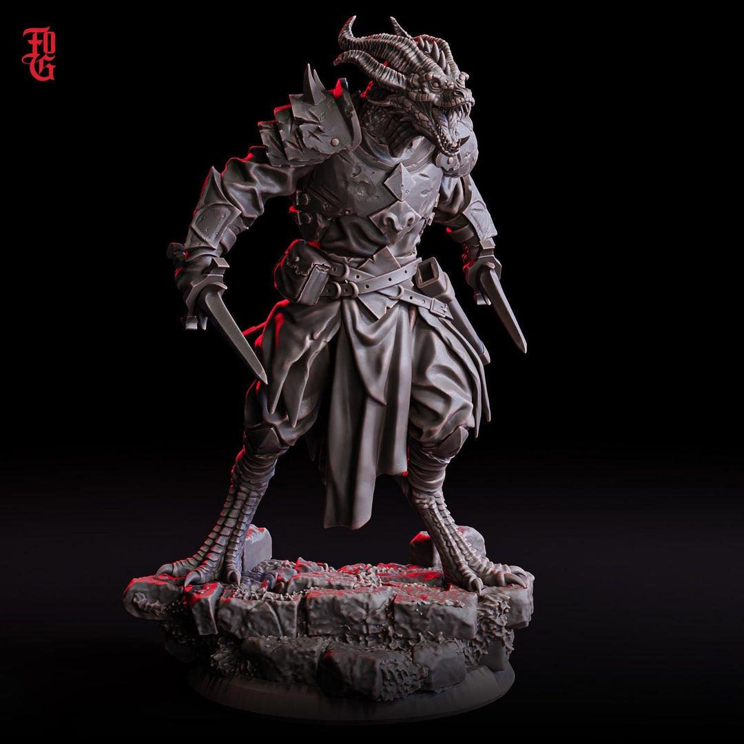 Dragonborn Fighter Miniature | Dual Blade Warrior | 28mm 32mm 54mm 75mm 100mm