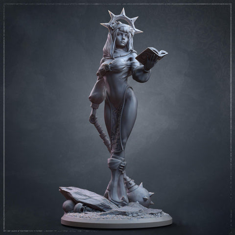 Human Cleric Miniature | Female Priestess with Mace | 28mm 32mm 54mm 75mm 100mm