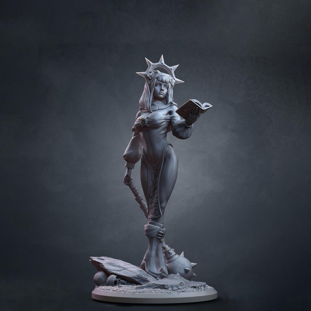 Human Cleric Miniature | Female Priestess with Mace | 28mm 32mm 54mm 75mm 100mm