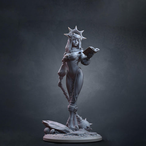 Human Cleric Miniature | Female Priestess with Mace | 28mm 32mm 54mm 75mm 100mm