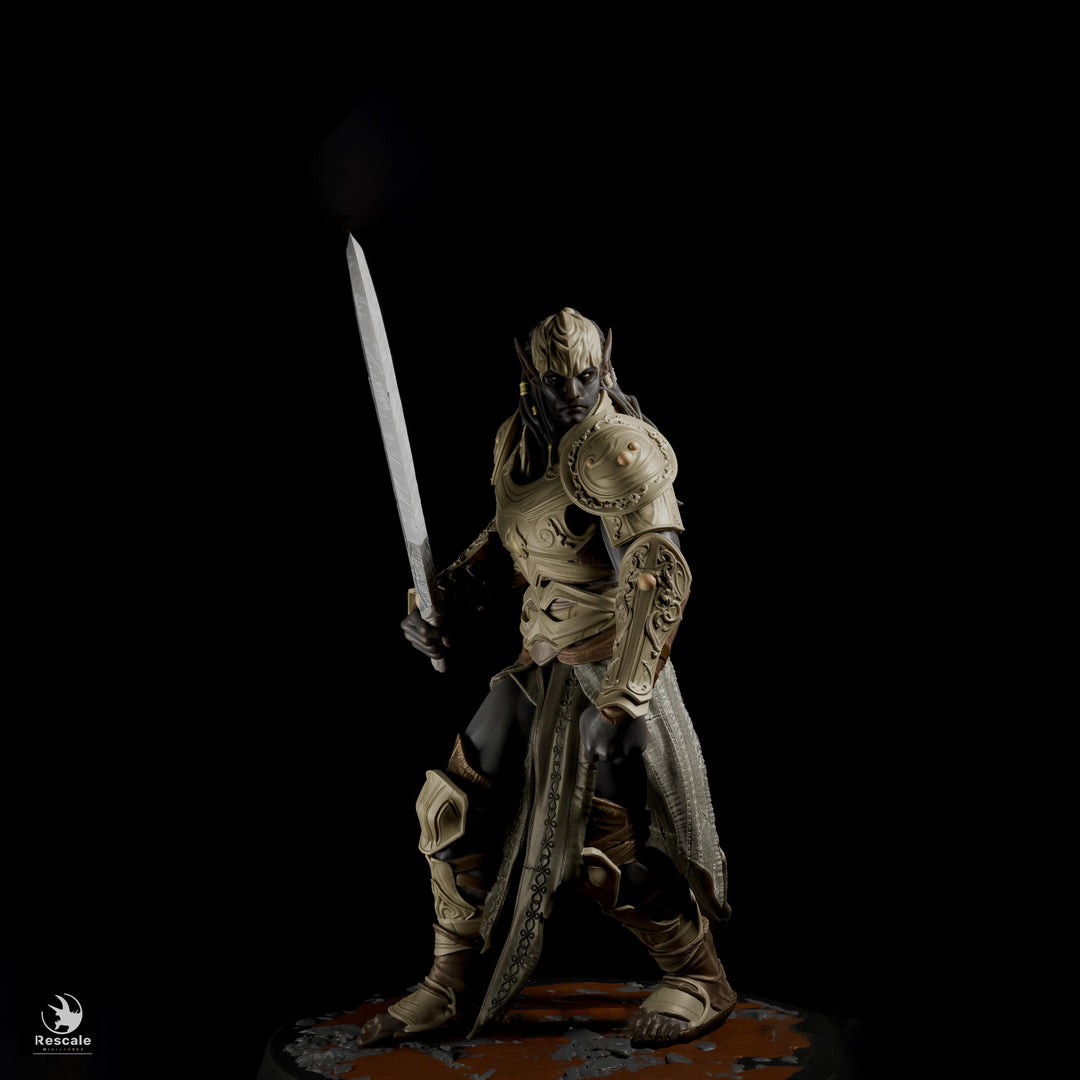 Dark Elf Fighter Miniature | Sword Warrior | Unpainted Resin 28mm 32mm 54mm 75mm 100mm
