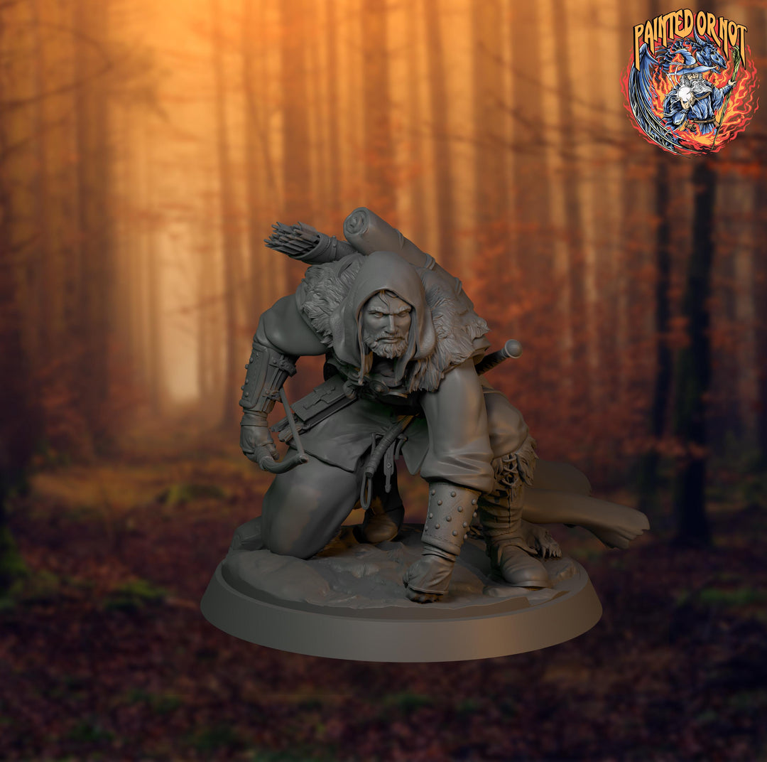 Ranger Scout Miniature | Torvin Tracking Pose | PaintedOrNot Original Design | 28mm 32mm 54mm 75mm 100mm