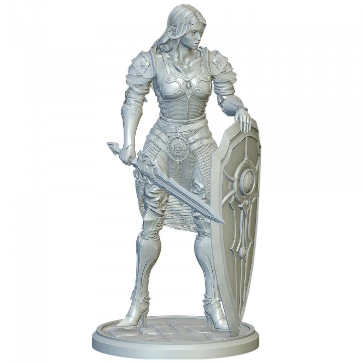 Female Holy Knight Miniature | Sword and Shield Paladin | Resin 28mm 32mm 54mm 75mm 100mm