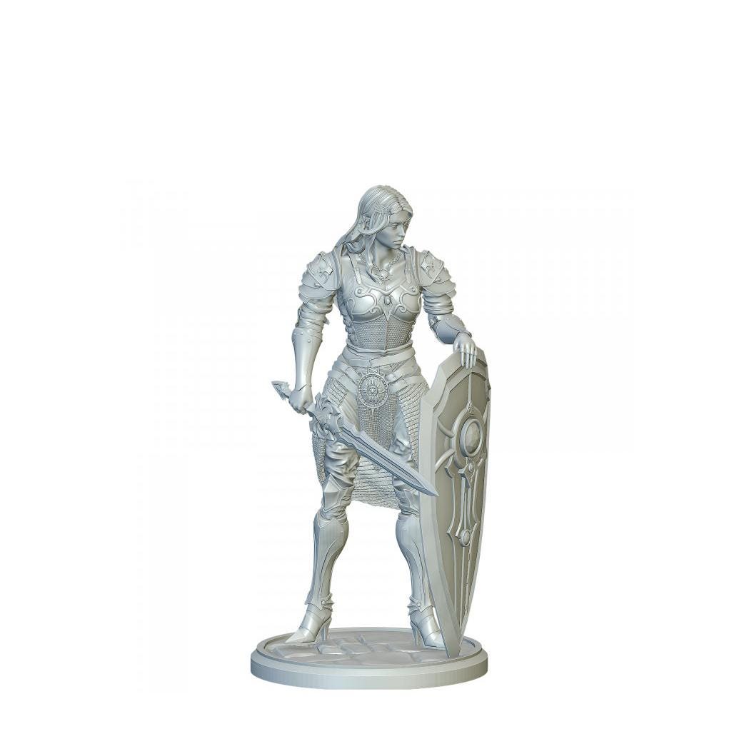 Female Holy Knight Miniature | Sword and Shield Paladin | Resin 28mm 32mm 54mm 75mm 100mm