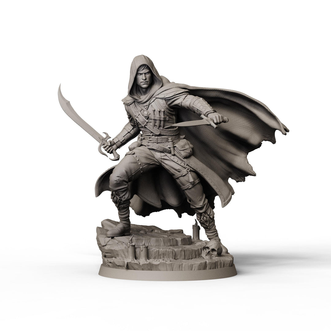 Male Rogue with Daggers, PaintedOrNot Original Design Unpainted Mini | 5 Sizes /Scales