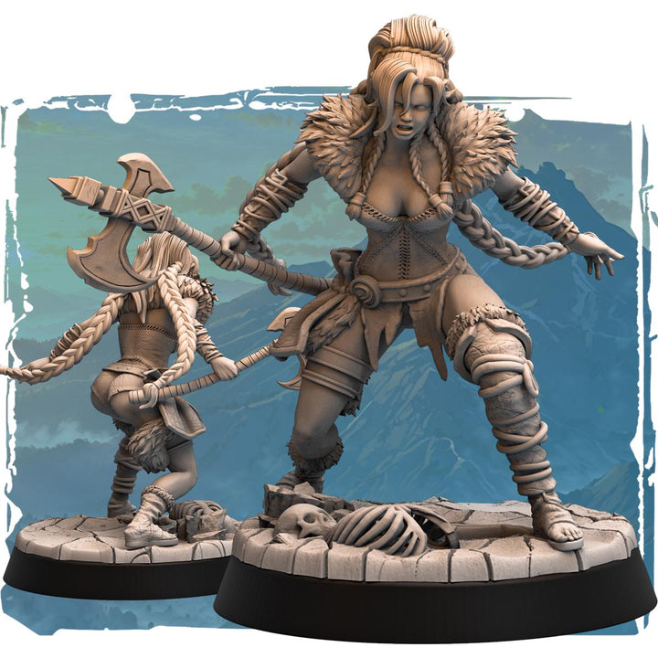 Female Barbarian Miniature | Axe Berserker | Resin RPG Figure
