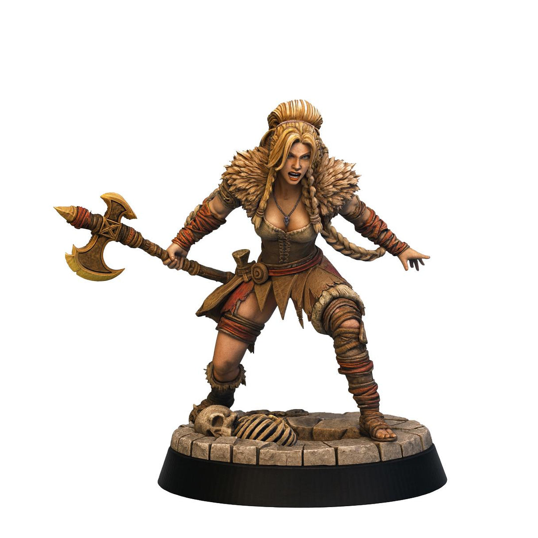 Female Barbarian Miniature | Axe Berserker | Resin RPG Figure