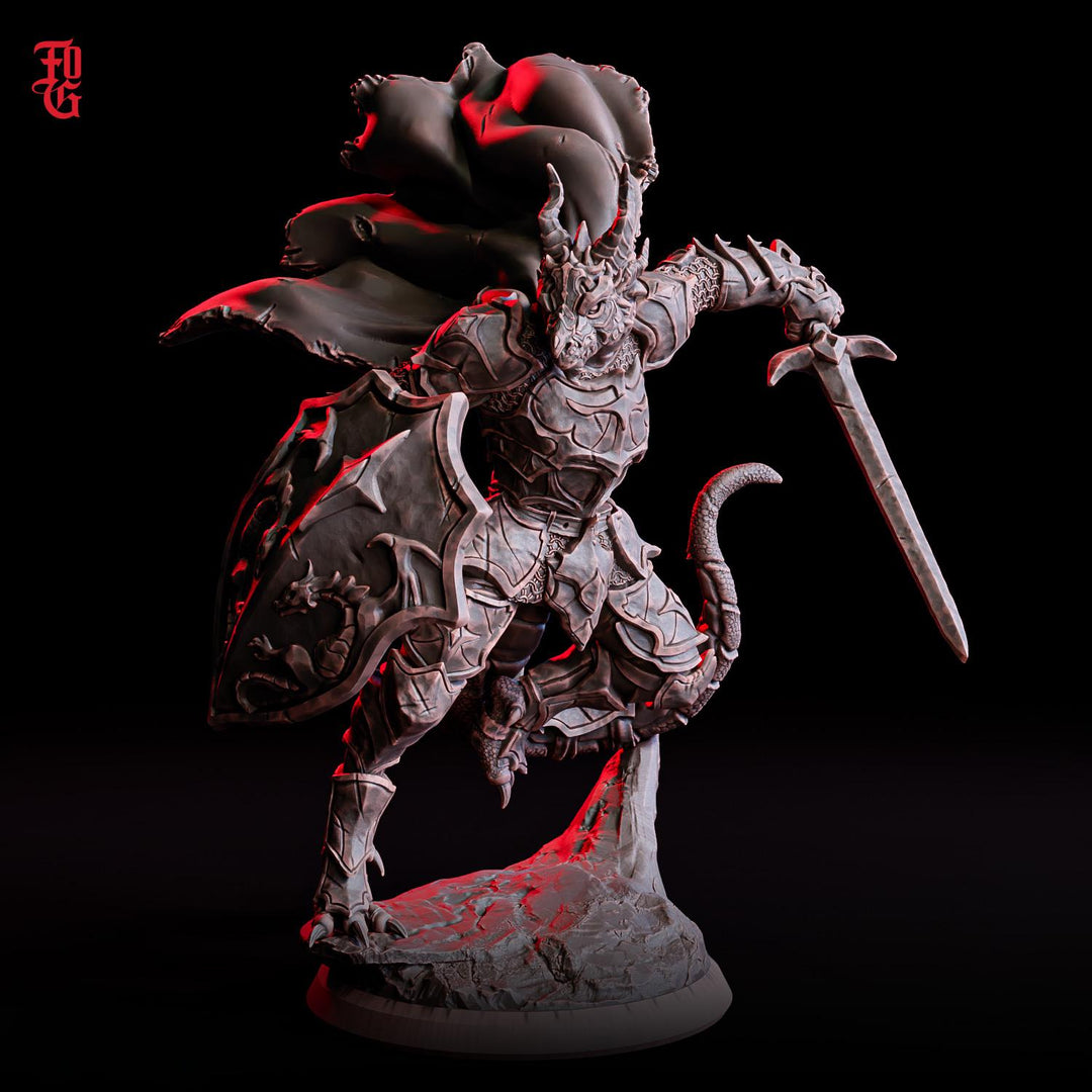Dragonborn Knight Miniature | Sword and Shield Fighter | Resin RPG Figure