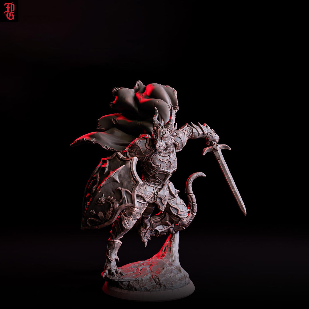 Dragonborn Knight Miniature | Sword and Shield Fighter | Resin RPG Figure