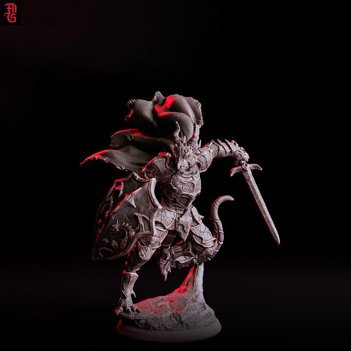 Dragonborn Knight Miniature | Sword and Shield Fighter | Resin RPG Figure