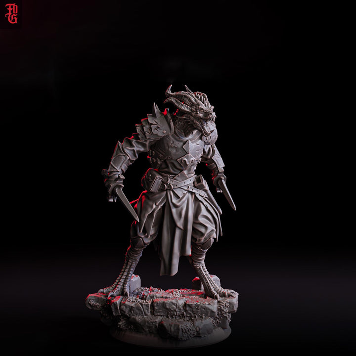 Dragonborn Fighter Miniature | Dual Blade Warrior | 28mm 32mm 54mm 75mm 100mm