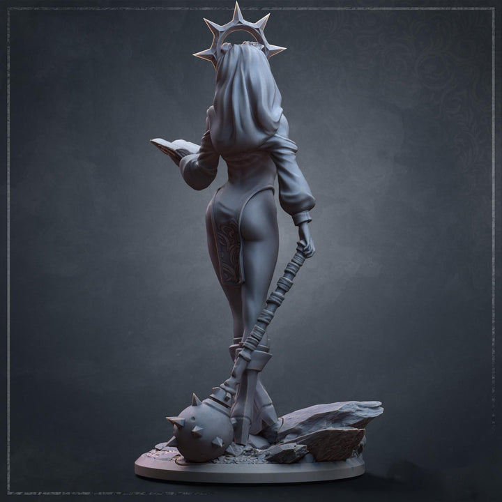 Human Cleric Miniature | Female Priestess with Mace | 28mm 32mm 54mm 75mm 100mm