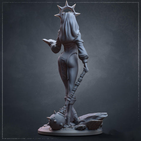 Human Cleric Miniature | Female Priestess with Mace | 28mm 32mm 54mm 75mm 100mm