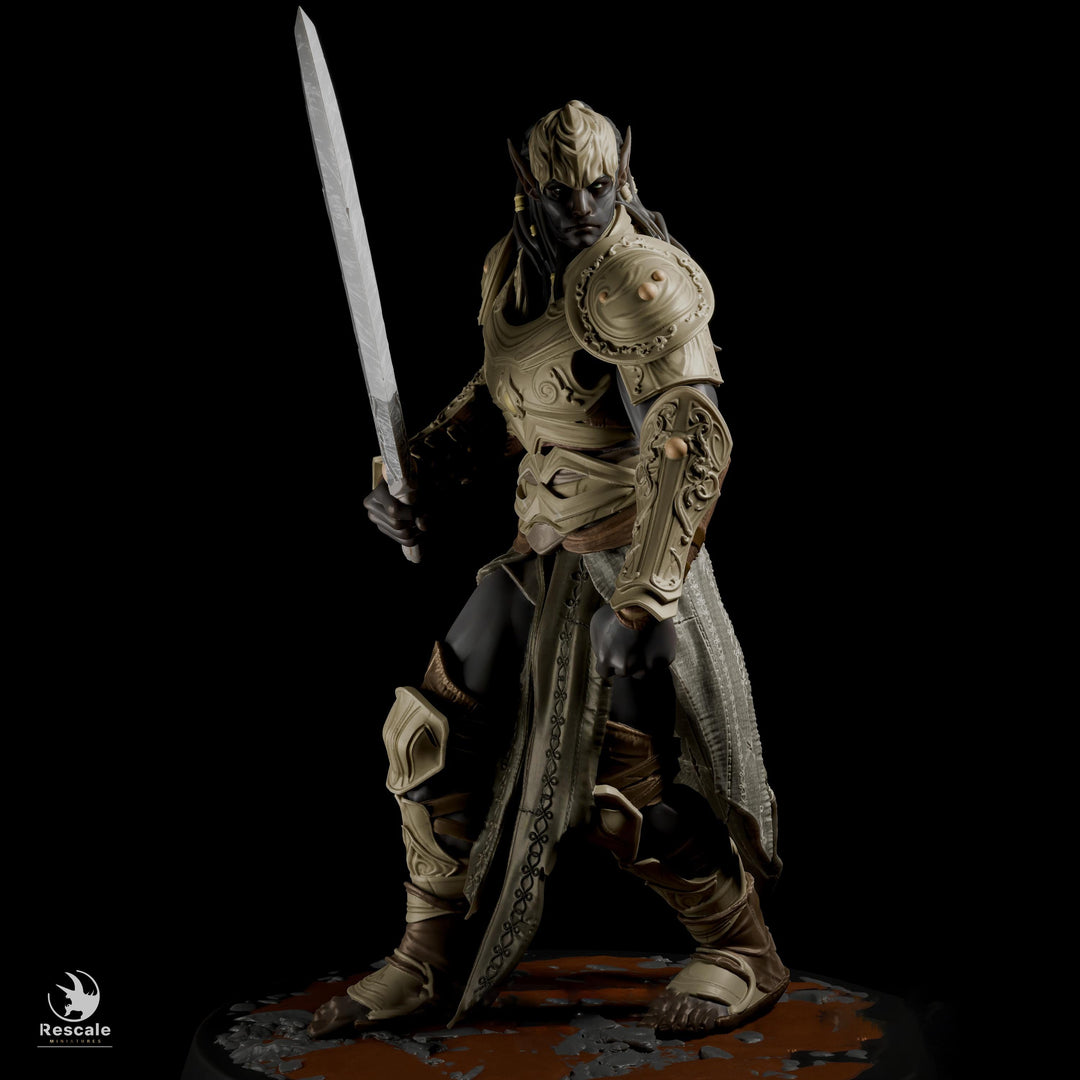 Dark Elf Fighter Miniature | Sword Warrior | Unpainted Resin 28mm 32mm 54mm 75mm 100mm