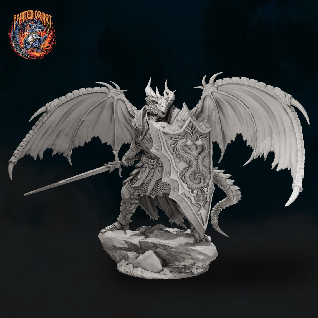 Winged Dragonborn Paladin Miniature, PaintedOrNot Original Design Unpainted Mini | 5 Sizes /Scales