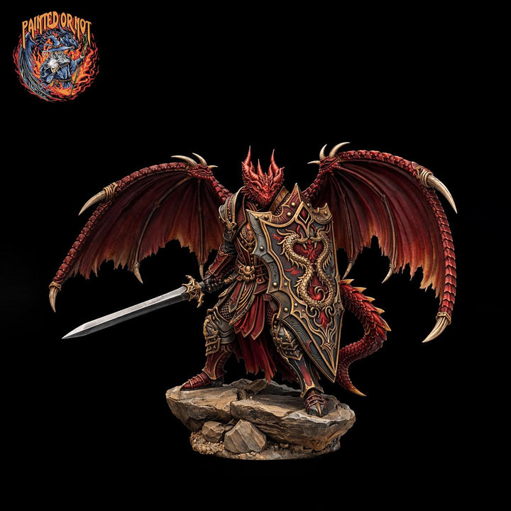Winged Dragonborn Paladin Miniature, PaintedOrNot Original Design Unpainted Mini | 5 Sizes /Scales