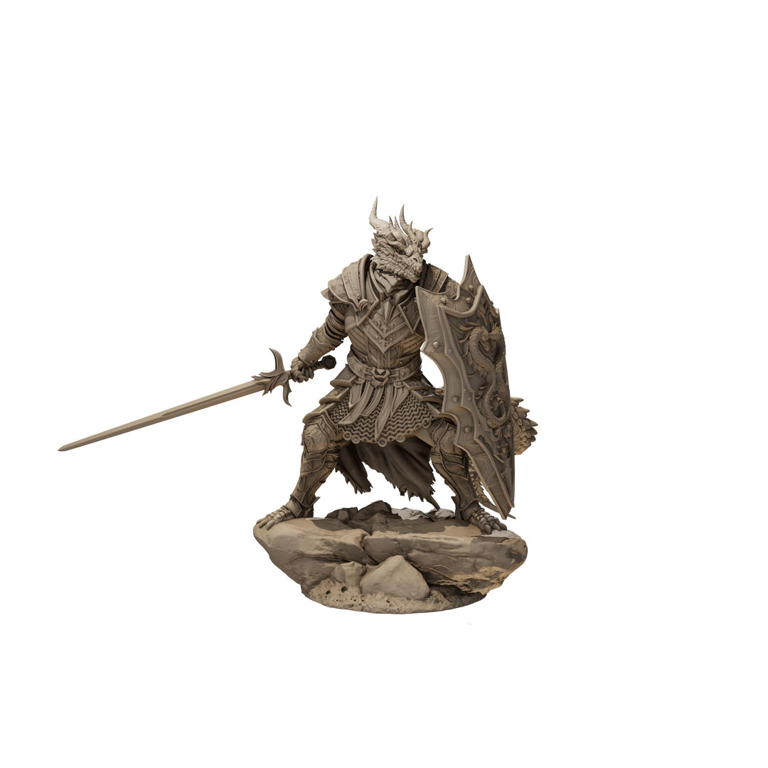 Dragonborn Paladin Miniature, Sword &amp; Shield | PaintedOrNot Original Unpainted Mini