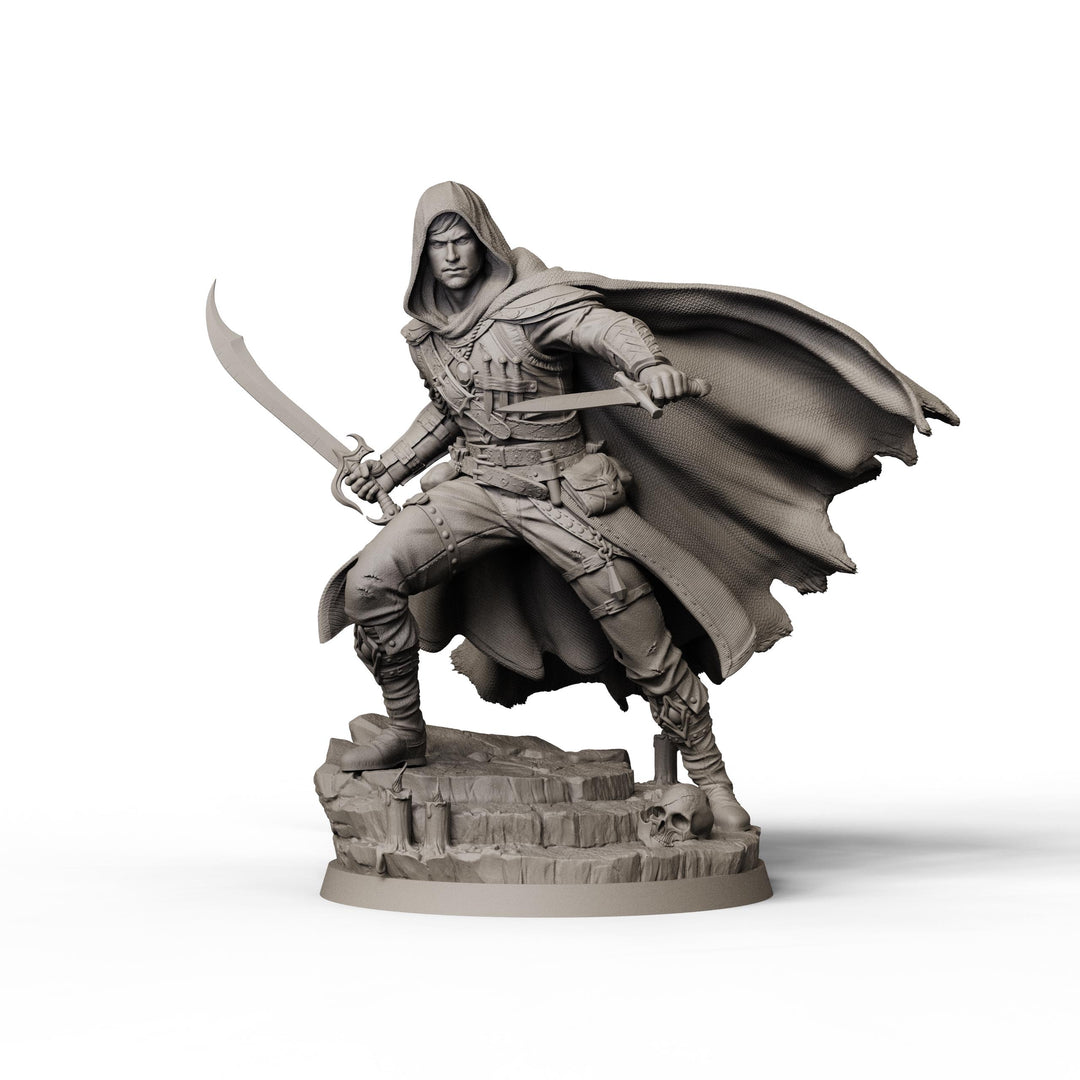 Male Rogue with Daggers, PaintedOrNot Original Design Unpainted Mini | 5 Sizes /Scales