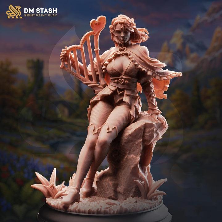 Female Bard Miniature with Harp | Fantasy Rpg Bard PC NPC | DnD UNPAINTED Resin