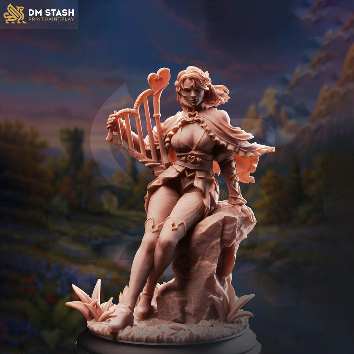 Female Bard Miniature with Harp | Fantasy Rpg Bard PC NPC | DnD UNPAINTED Resin
