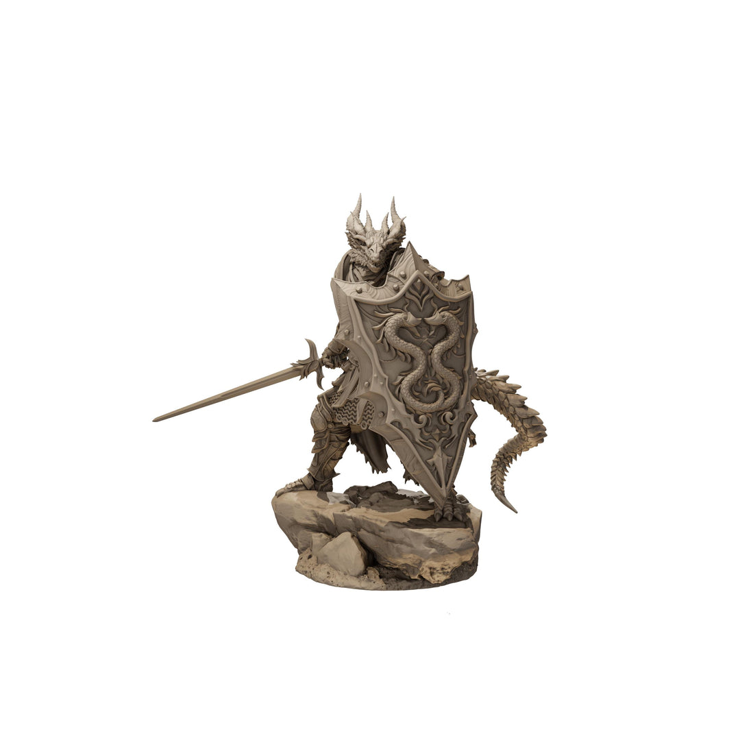Dragonborn Paladin Miniature, Sword &amp; Shield | PaintedOrNot Original Unpainted Mini