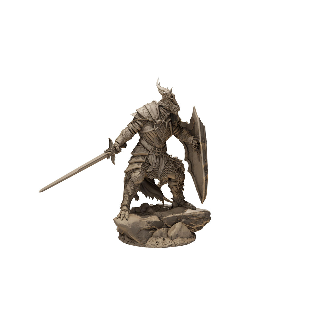 Dragonborn Paladin Miniature, Sword &amp; Shield | PaintedOrNot Original Unpainted Mini