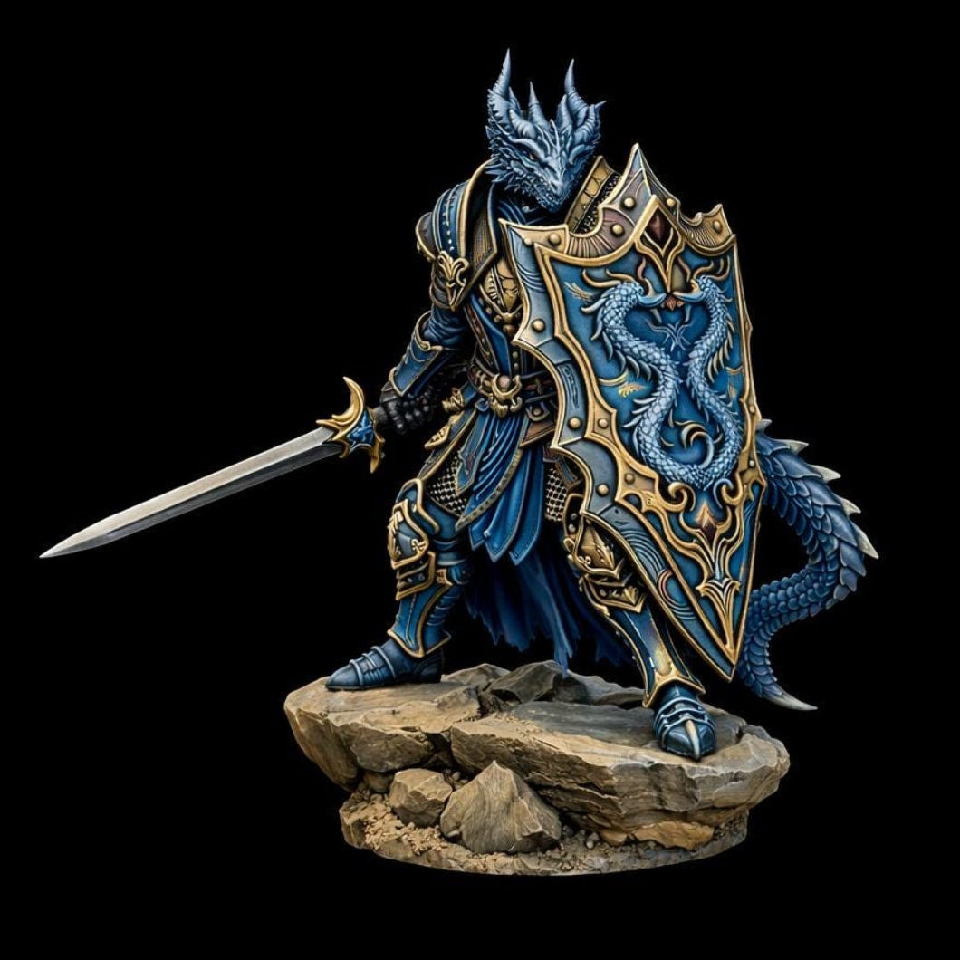 Dragonborn Paladin Miniature, Sword & Shield | PaintedOrNot Original Unpainted Mini