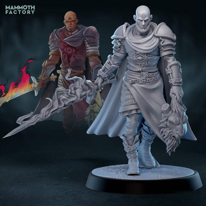 Dark Paladin Miniature with Flaming Sword | Fallen Knight PC NPC | DnD UNPAINTED Resin