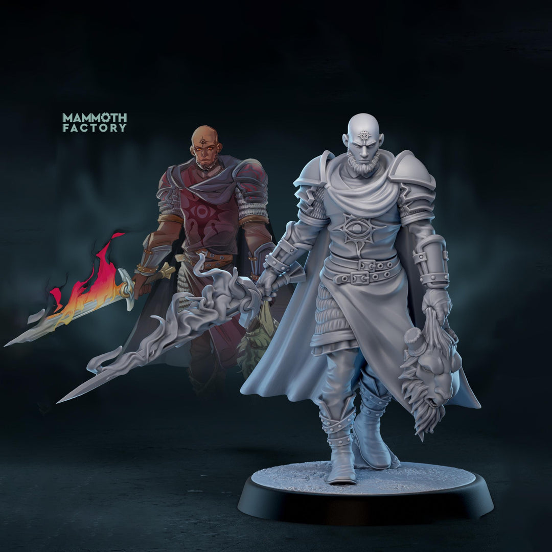 Dark Paladin Miniature with Flaming Sword | Fallen Knight PC NPC | DnD UNPAINTED Resin
