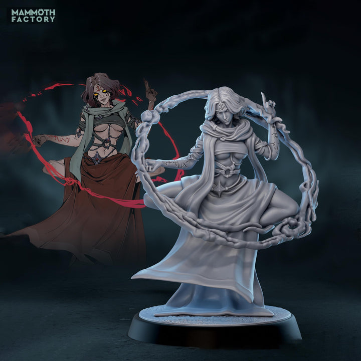 Dark Sorceress Miniature Blood Magic Caster | Warlock PC NPC | DnD UNPAINTED Resin