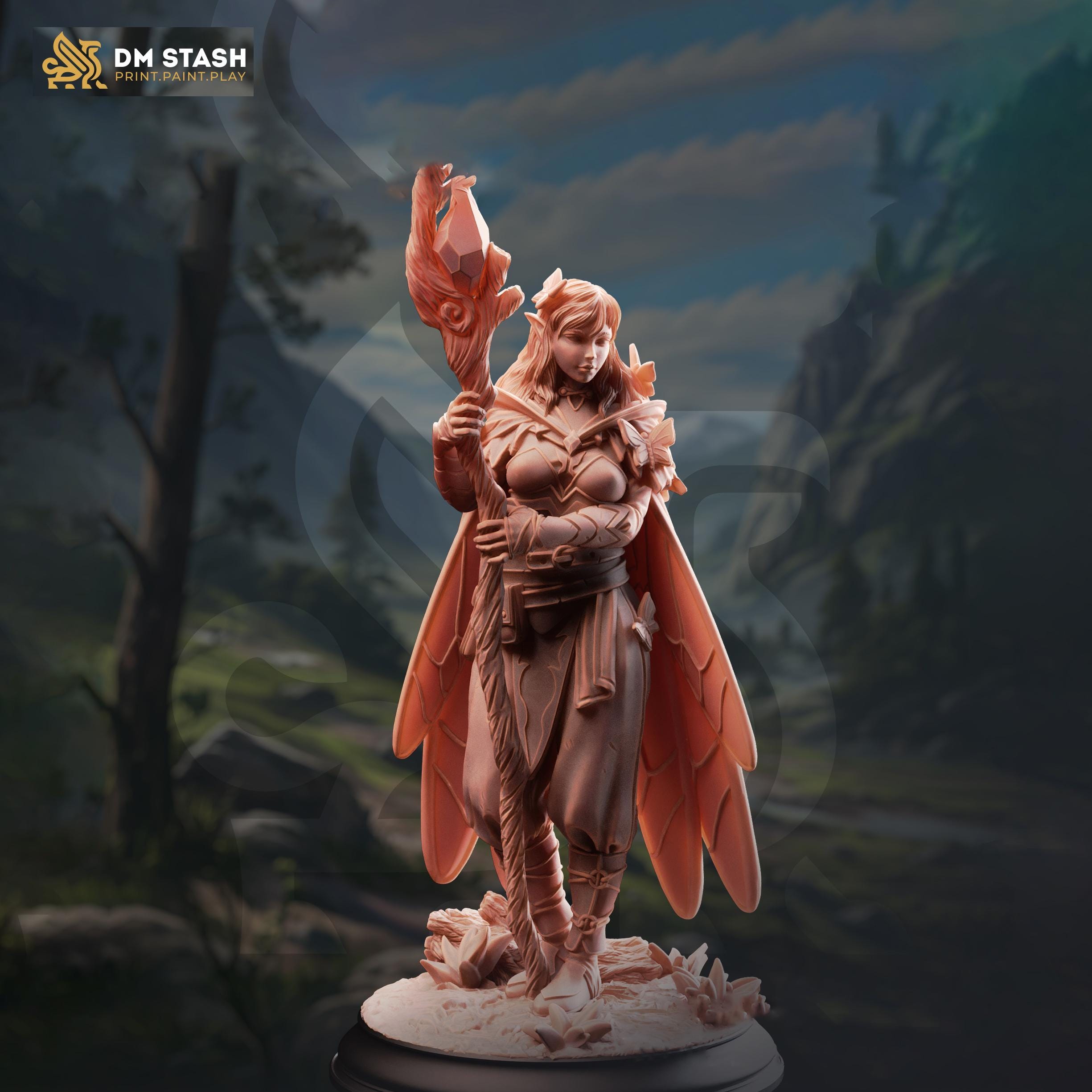 Female Fairy Druid Miniature | Winged Fey Elf Spellcaster | DnD Pathfi ...