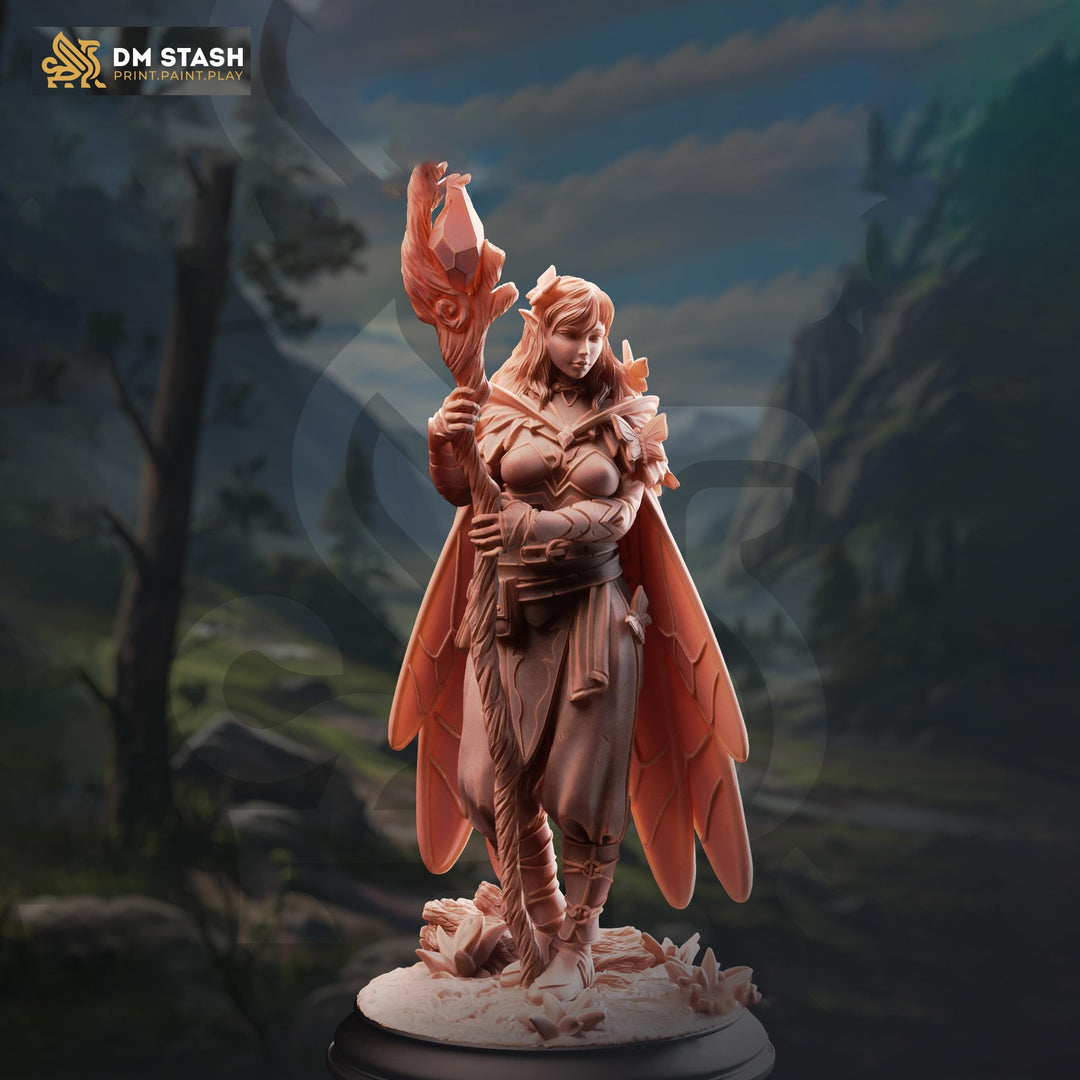 Female Fairy Druid Miniature | Winged Fey Elf Spellcaster | DnD Pathfinder UNPAINTED Resin