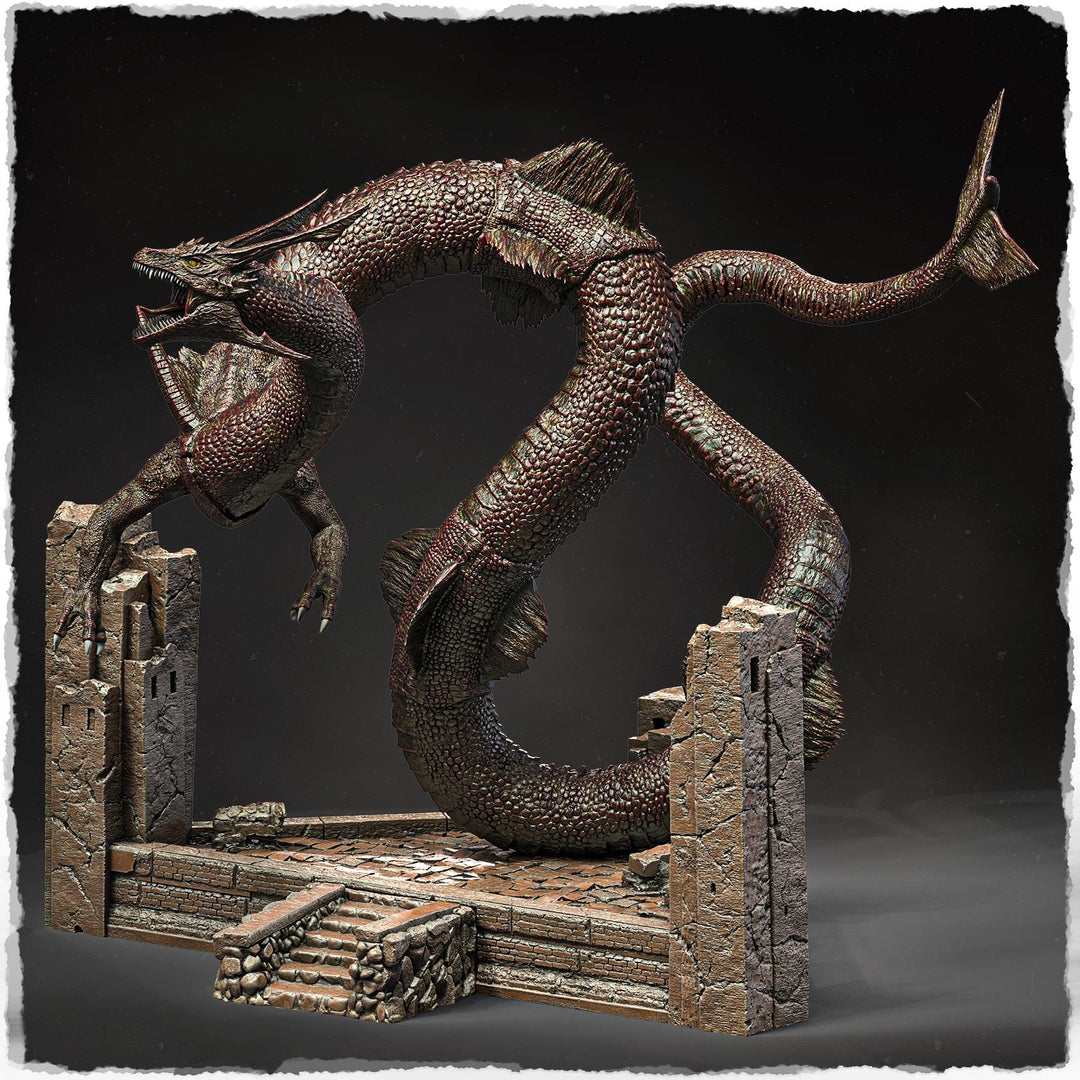 Serpentine Dragon Miniature | Eastern Sea Dragon Boss | DnD Pathfinder UNPAINTED