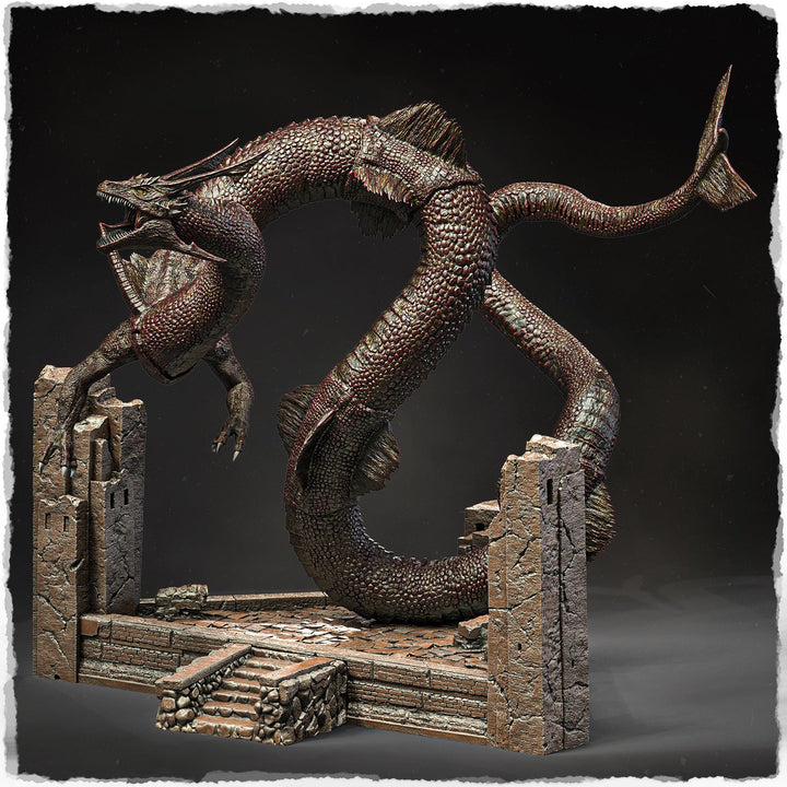 Serpentine Dragon Miniature | Eastern Sea Dragon Boss | DnD Pathfinder UNPAINTED