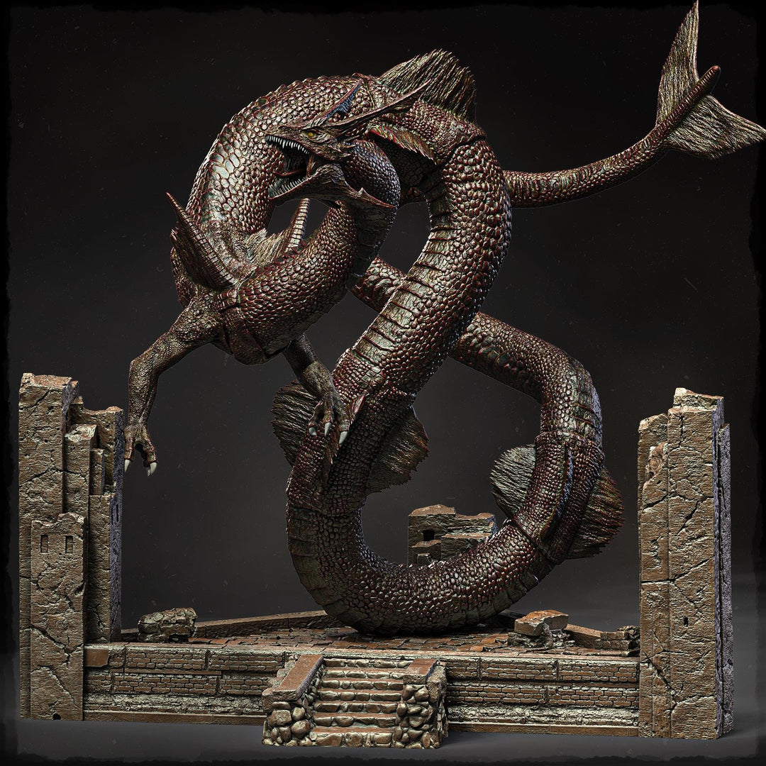Serpentine Dragon Miniature | Eastern Sea Dragon Boss | DnD Pathfinder UNPAINTED