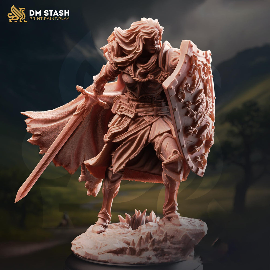 Female Paladin Miniature | Sword and Shield Knight | DnD Pathfinder UNPAINTED Resin